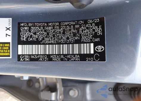 2023 Toyota Corolla Le из США, поврежденный, VIN JTDB4MEE1P3013731